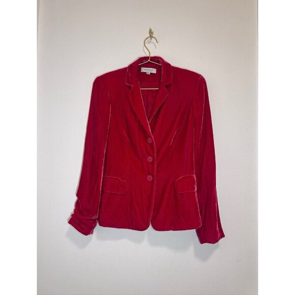 Red Crushed Velvet Blazer Jacket Silk Blend Size 4 Ungaro Holiday Valentine’s - Picture 3 of 13